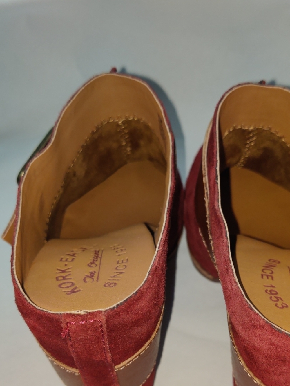 Kork-Ease Women's Burgundy Suede Clog with Tan Leather Strap Size 7 - Picture 7 of 12